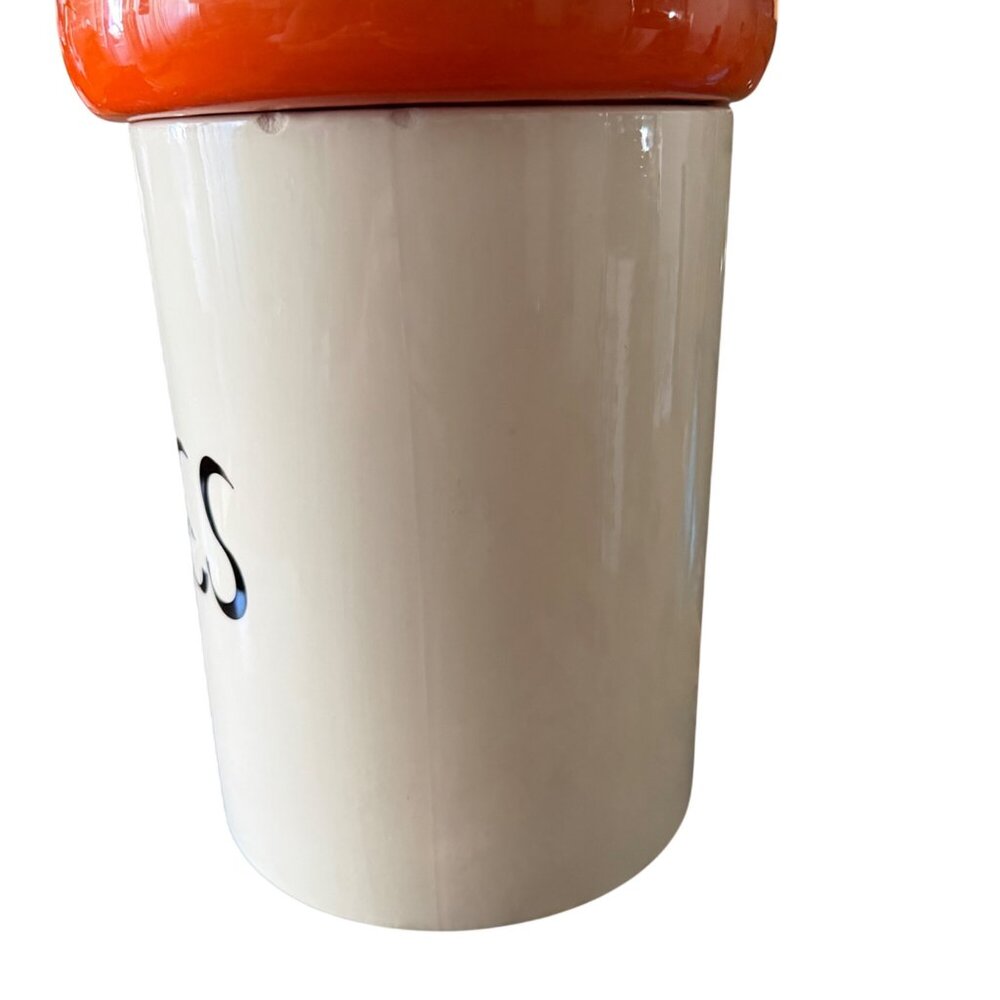 Vintage Ceramic Cookie Jar With Orange Lid & "Cookies" Text - Picture 4 of 13